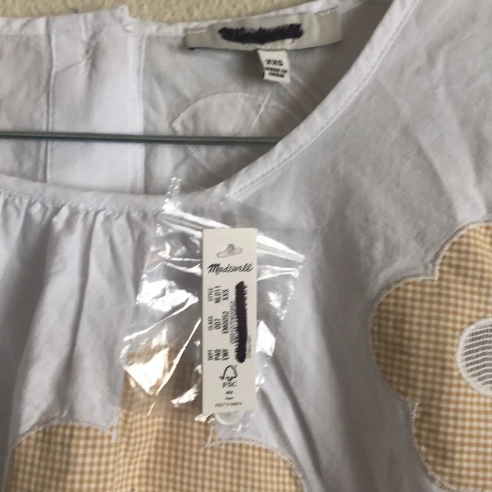 Madewell Embroidered Poplin Puff-Sleeve Cutout Crop Top (Size XXS)